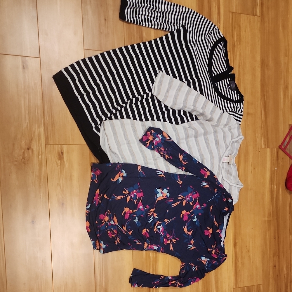 Motherhood Black & White Striped Top with Navy Floral Maternity Shirt